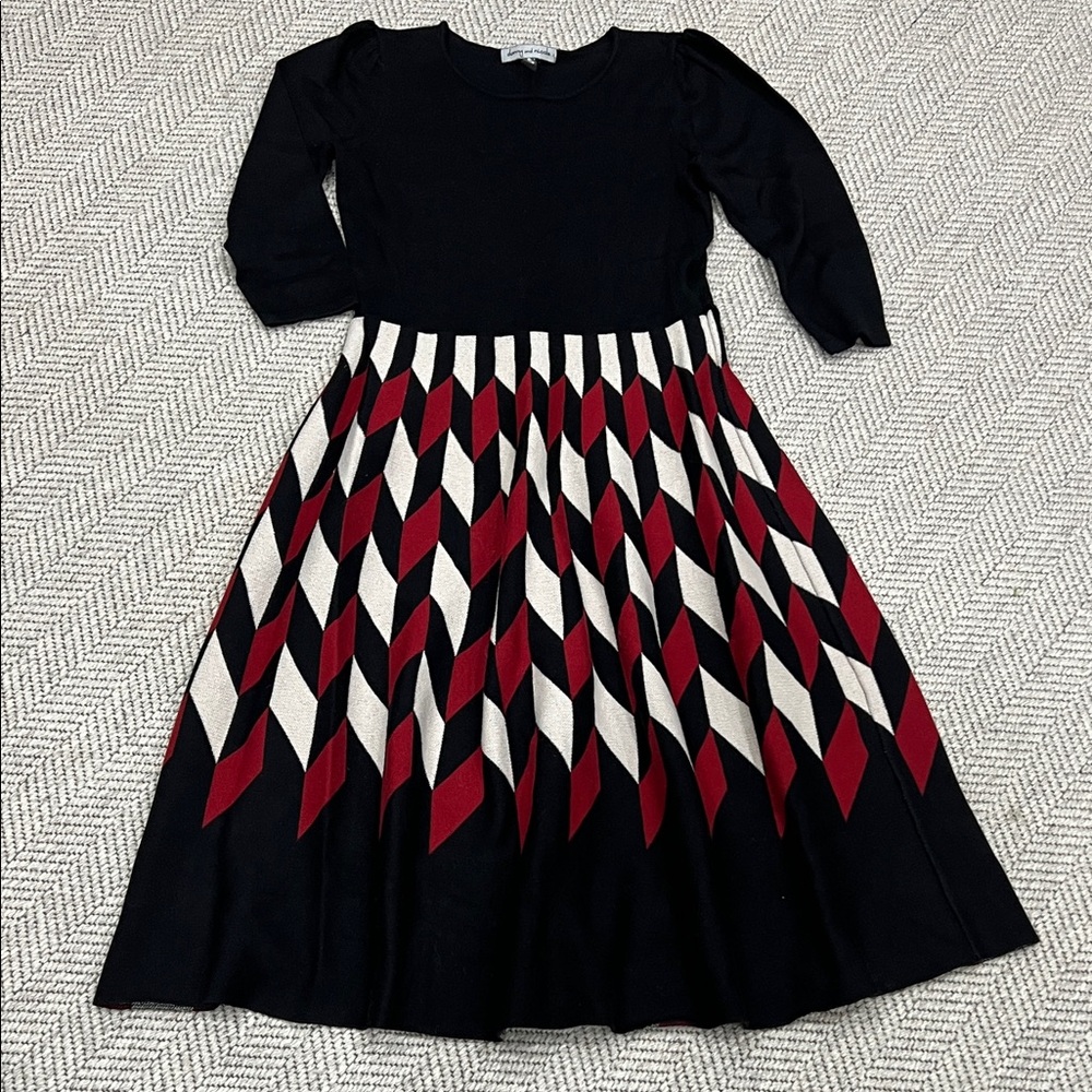 Danny & Nicole Black and Red Diamond Pattern Kids Dress